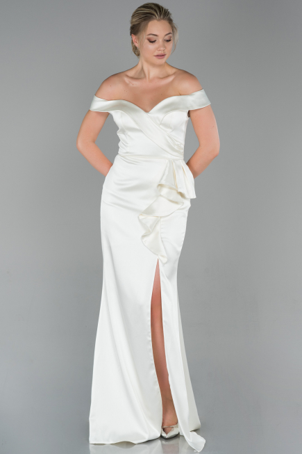Long White Satin Evening Dress ABU1713
