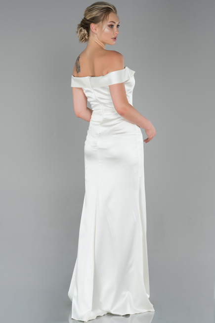 Long White Satin Evening Dress ABU1713