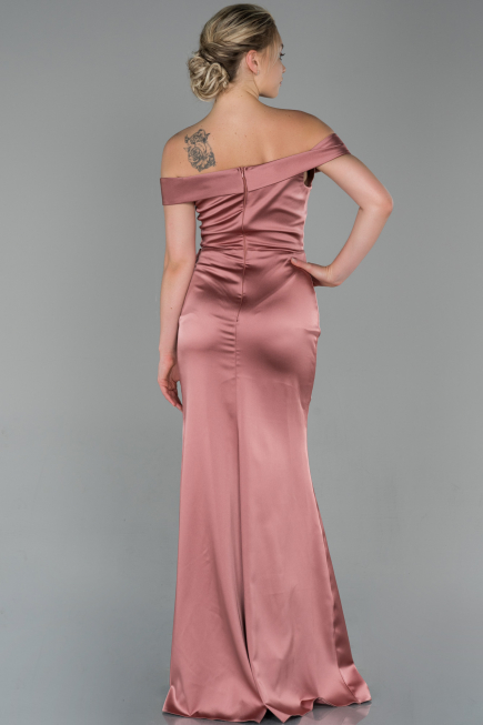 Long Rose Colored Satin Evening Dress ABU1713