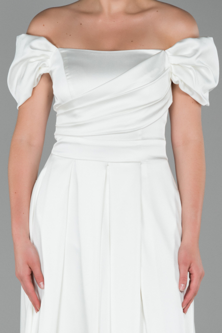 Long White Satin Evening Dress ABU1716