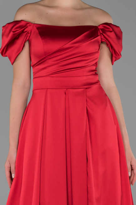 Long Red Satin Evening Dress ABU1716