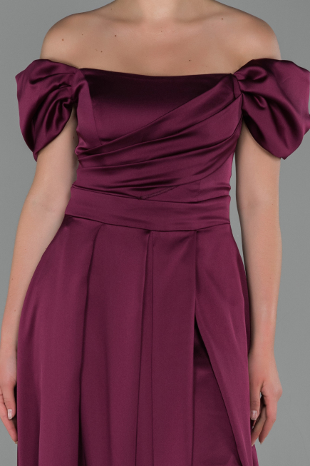 Long Plum Satin Evening Dress ABU1716