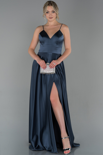 Anthracite Long Satin Engagement Dress ABU1458
