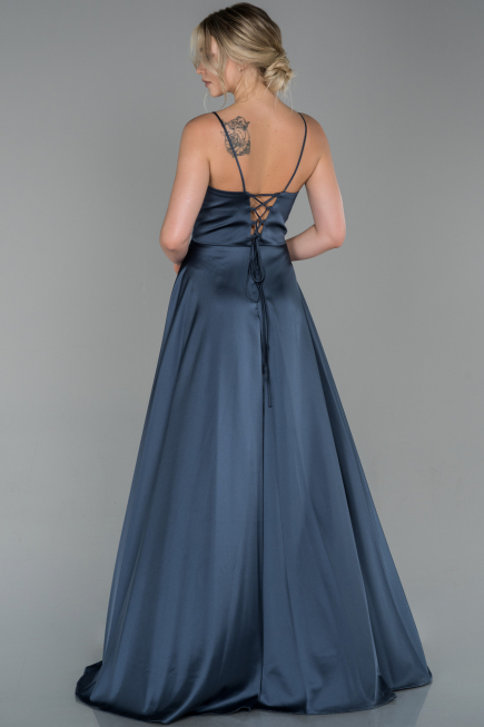 Anthracite Long Satin Engagement Dress ABU1458