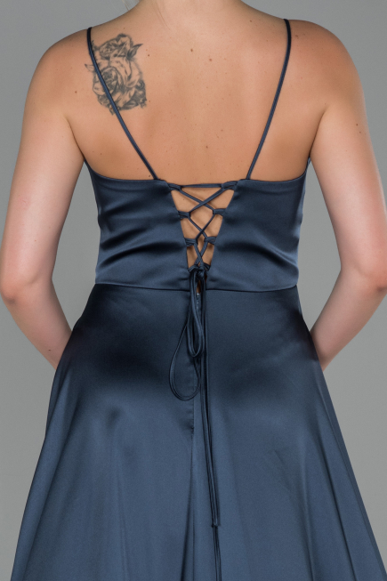 Anthracite Long Satin Engagement Dress ABU1458