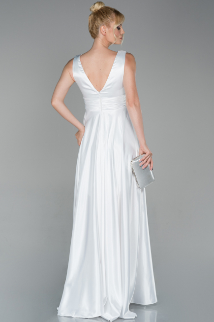 Long White Satin Evening Dress ABU1737