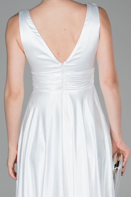 Long White Satin Evening Dress ABU1737