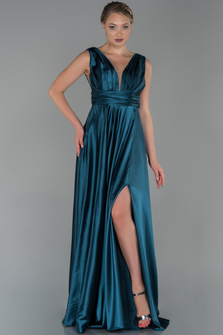 Long Oil Green Satin Evening Dress ABU1737