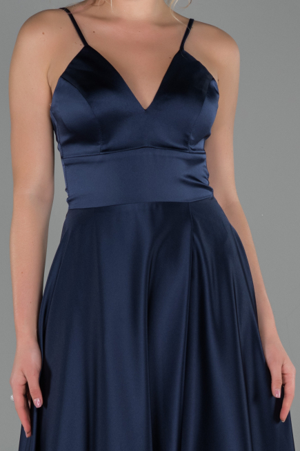 Long Navy Blue Satin Evening Dress ABU1458