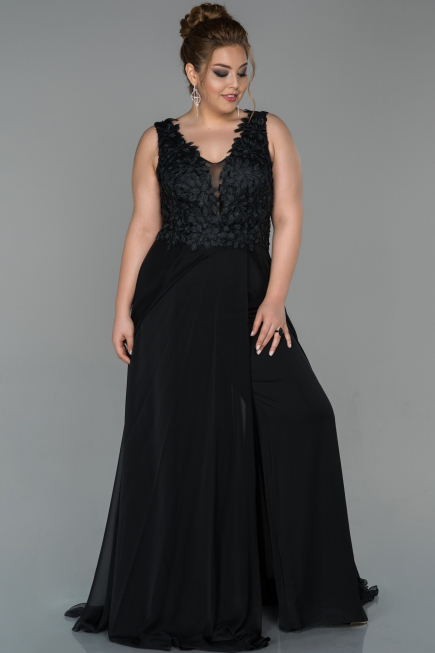 Long Black Satin Plus Size Evening Dress ABU1807 | Abiyefon.com