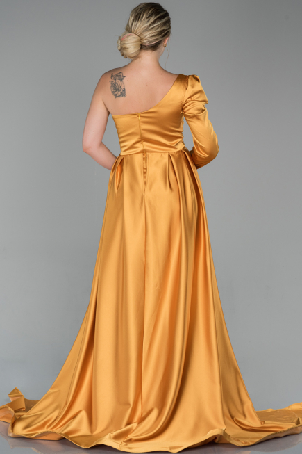 Long Mustard Satin Evening Dress ABU1715