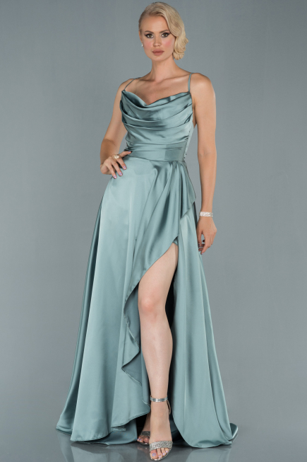 Mint Long Satin Evening Dress ABU1843