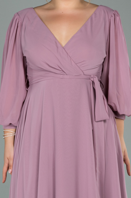 Midi Rose Colored Chiffon Oversized Evening Dress ABK1083