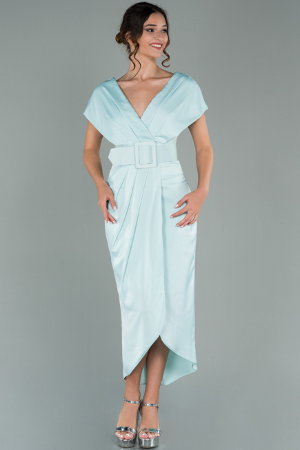 Short Mint Satin Invitation Dress ABK1107