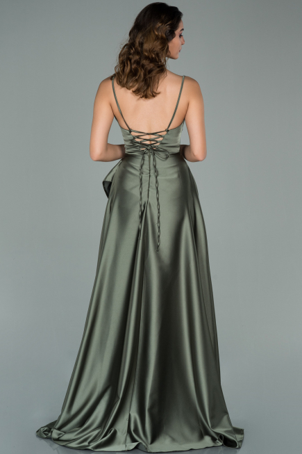 Long Olive Drab Satin Evening Dress ABU1843