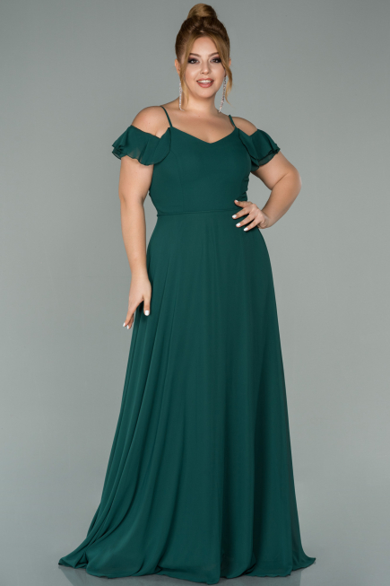 Long Emerald Green Chiffon Oversized Evening Dress ABU1892