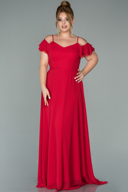 Long Red Chiffon Oversized Evening Dress ABU1892