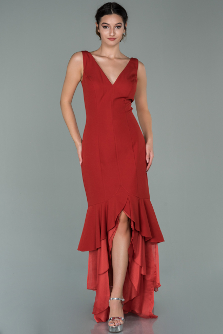 Red Front Short Back Long Mermaid Prom Dress ABO036