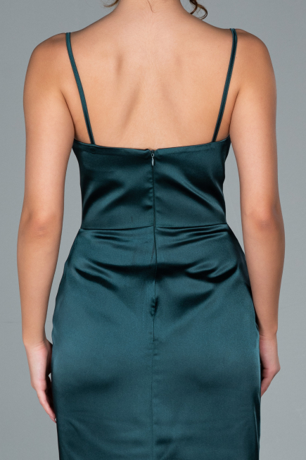 Long Emerald Green Satin Prom Gown ABU1938
