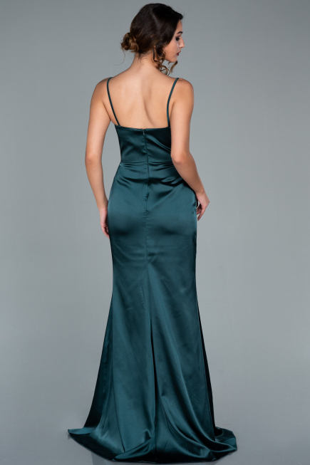 Long Emerald Green Satin Prom Gown ABU1938
