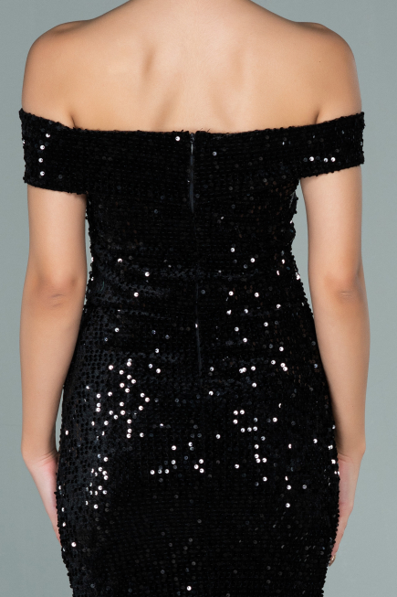 Short Black Sequined Velvet Invitation Dress ABK1130