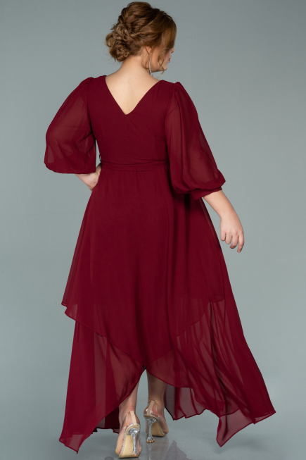 Burgundy Midi Chiffon Oversized Evening Dress ABK1083
