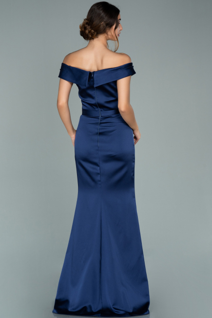 Long Navy Blue Satin Evening Dress ABU1943
