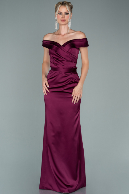 Long Plum Satin Evening Dress ABU1943
