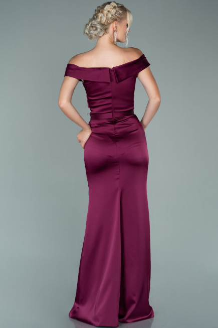 Long Plum Satin Evening Dress ABU1943