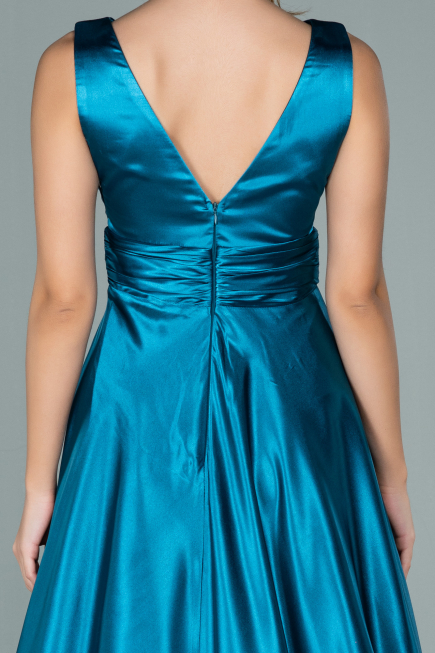 Oil Blue Long Satin Evening Dress ABU1737