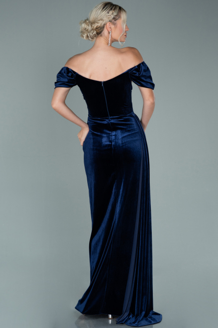 Long Navy Blue Velvet Evening Dress ABU1990