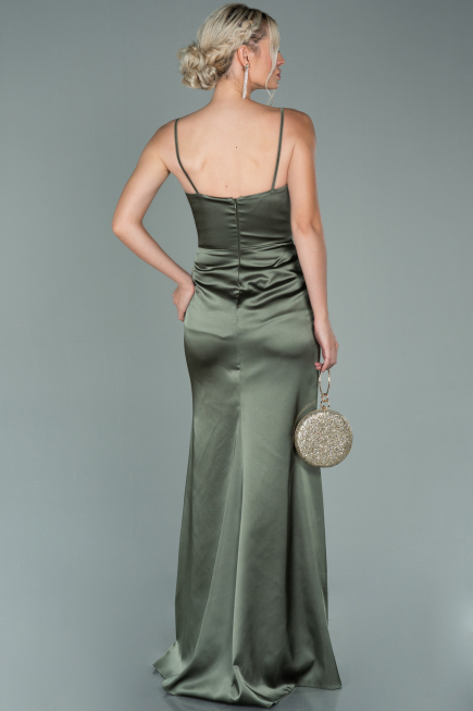 Olive Drab Long Satin Prom Gown ABU1938