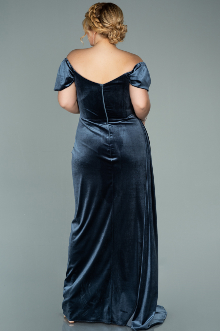 Long Anthracite Velvet Oversized Evening Dress ABU1991