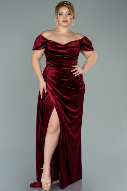 Long Burgundy Velvet Oversized Evening Dress ABU1991