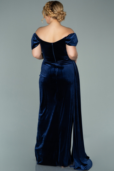 Long Navy Blue Velvet Oversized Evening Dress ABU1991