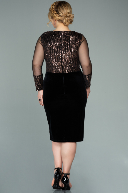 Short Copper Sequined Velvet Plus Size Evening Dress ABK1152