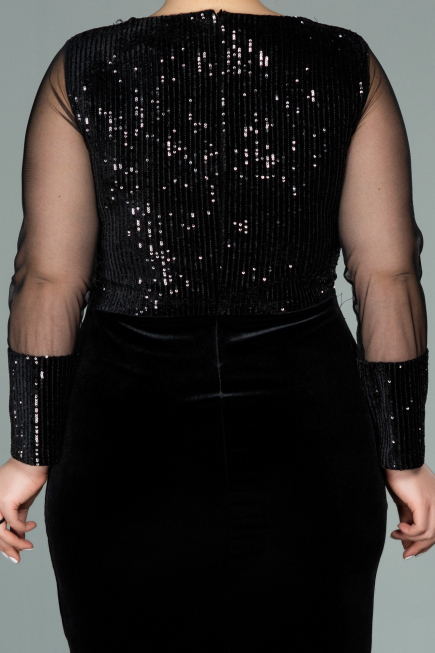 Short Black Sequined Velvet Plus Size Evening Dress ABK1152