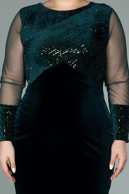 Short Emerald Green Sequined Velvet Plus Size Evening Dress ABK1152