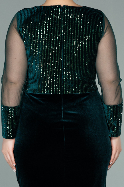 Short Emerald Green Sequined Velvet Plus Size Evening Dress ABK1152