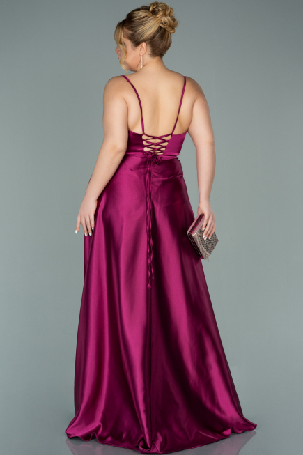 Long Plum Satin Plus Size Evening Dress ABU2011