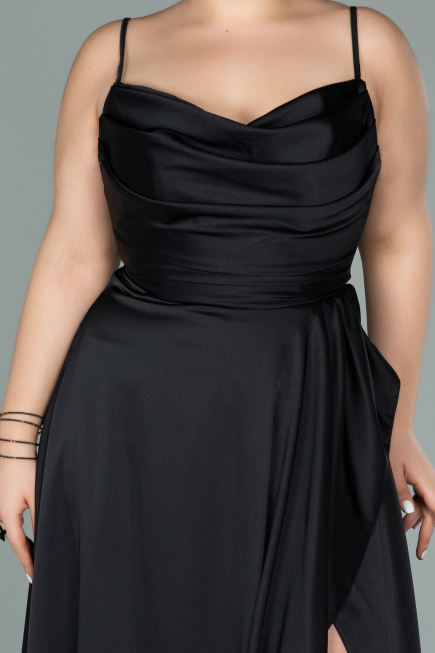 Long Black Satin Plus Size Evening Dress ABU2011