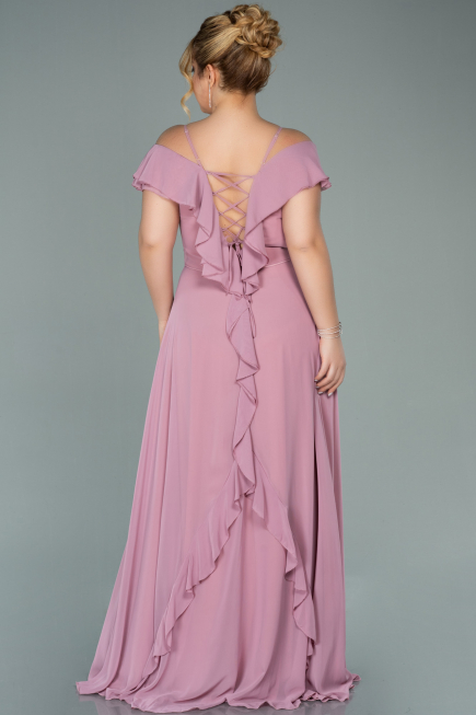 Rose Colored Long Chiffon Oversized Evening Dress ABU1892