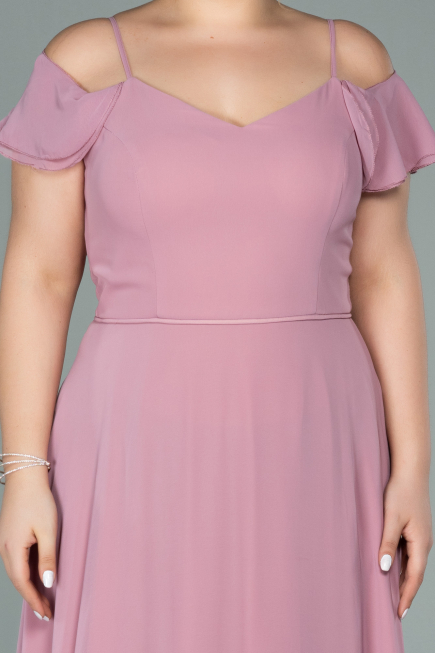 Rose Colored Long Chiffon Oversized Evening Dress ABU1892