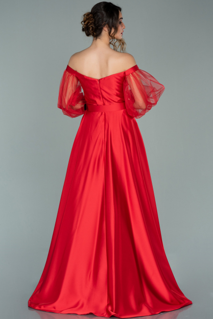 Long Red Satin Evening Dress ABU2025