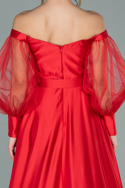 Long Red Satin Evening Dress ABU2025