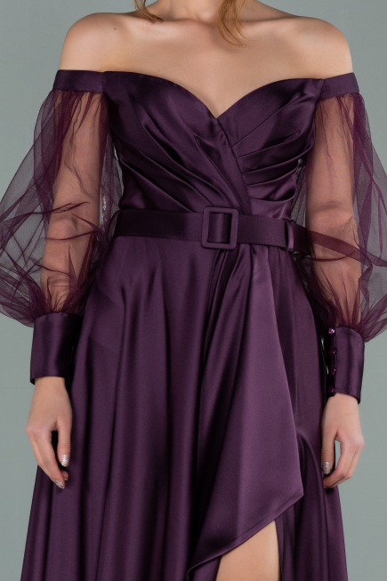 Long Purple Satin Evening Dress ABU2025