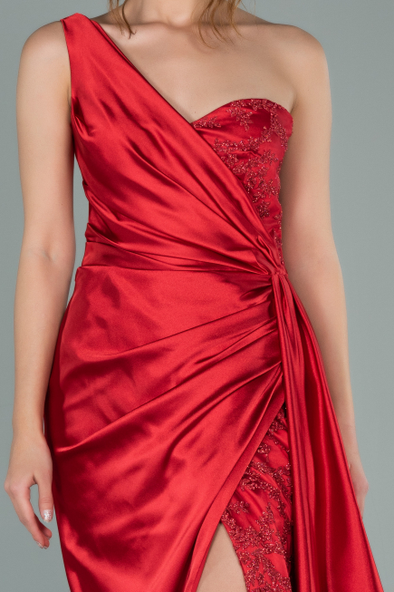 Long Red Satin Evening Dress ABU2028