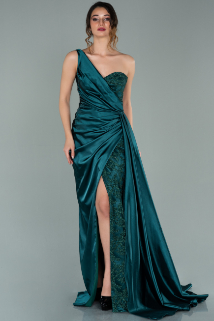 Long Emerald Green Satin Evening Dress ABU2028