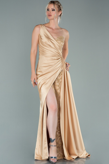 Long Gold Satin Evening Dress ABU2028