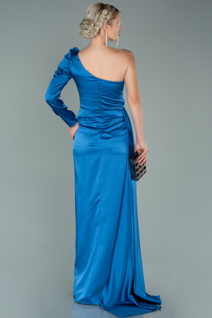 Long Indigo Satin Evening Dress ABU2038